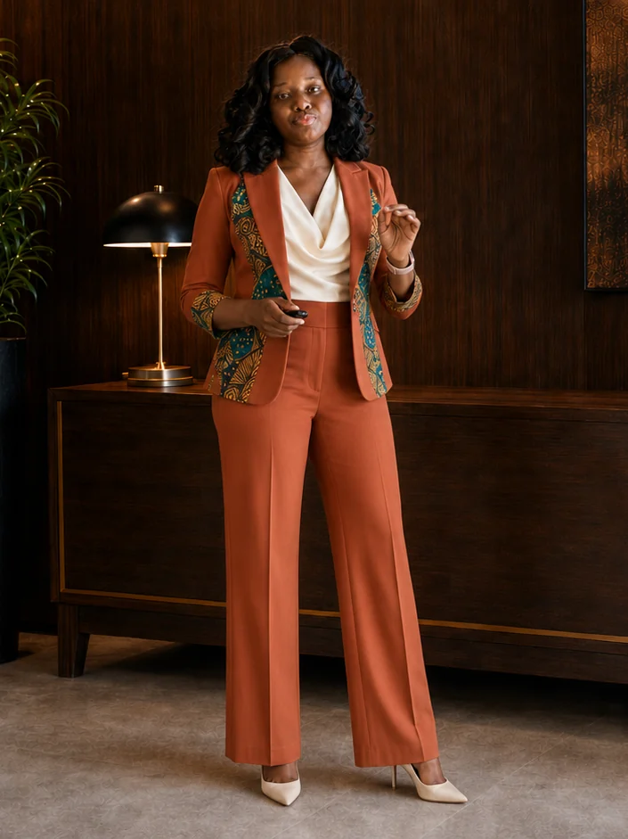 Hannah Kwakye, certified AI consultant, photographed standing in a wood-panelled boardroom